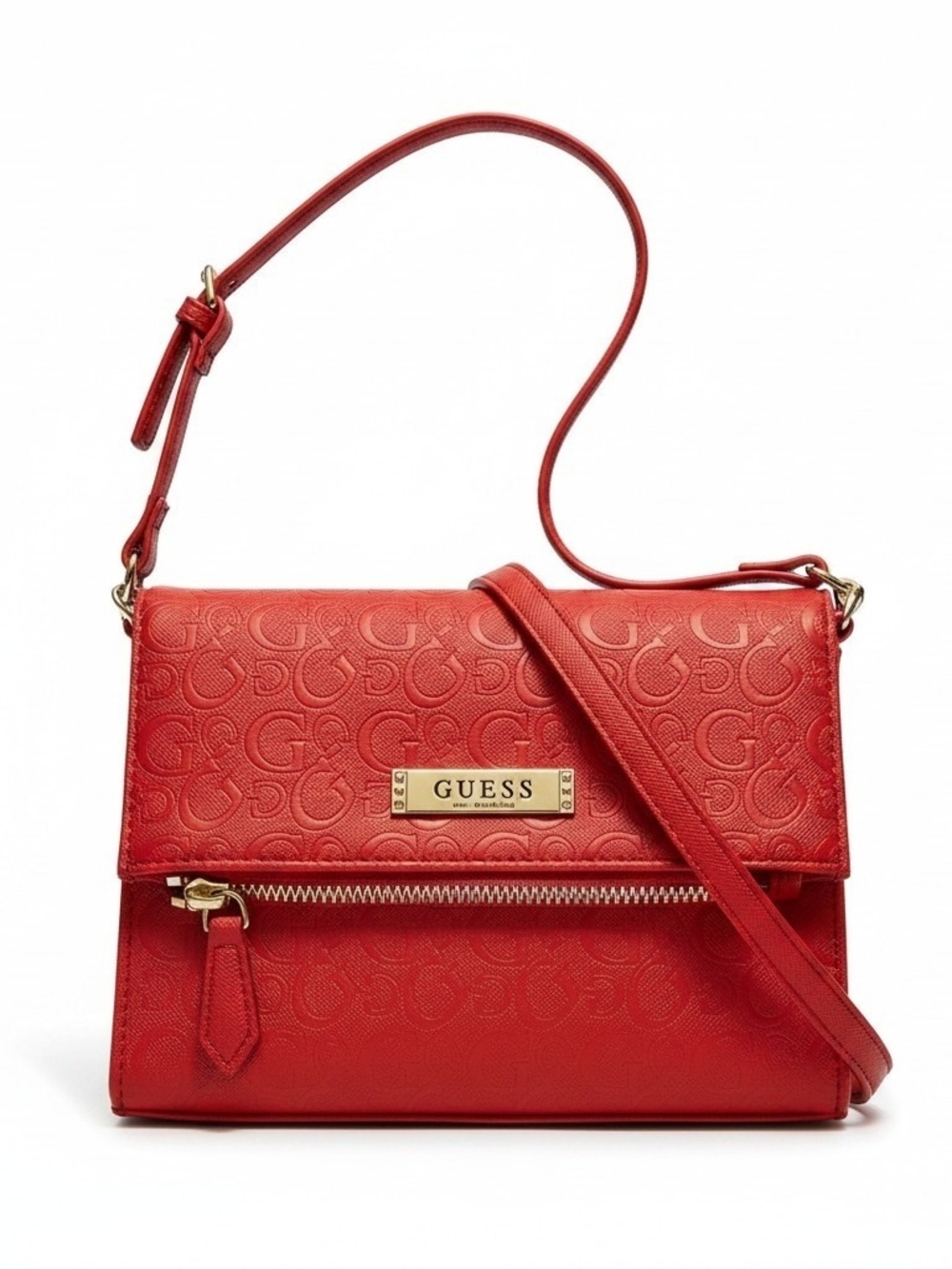 GUESS Red Embossed Logo Shoulder Crossbody Bag
